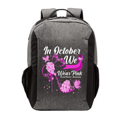 Breast Cancer Awareness In October We Wear Pink Flower High Heels Vector Backpack