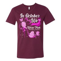 Breast Cancer Awareness In October We Wear Pink Flower High Heels V-Neck T-Shirt