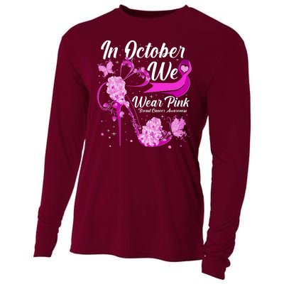 Breast Cancer Awareness In October We Wear Pink Flower High Heels Cooling Performance Long Sleeve Crew