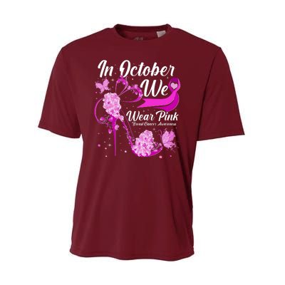 Breast Cancer Awareness In October We Wear Pink Flower High Heels Performance Sprint T-Shirt