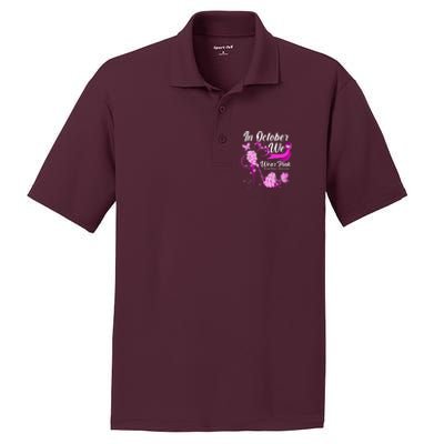 Breast Cancer Awareness In October We Wear Pink Flower High Heels PosiCharge RacerMesh Polo