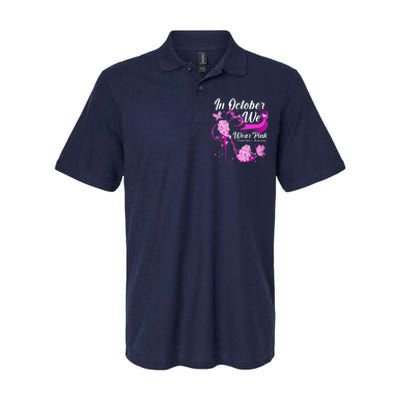 Breast Cancer Awareness In October We Wear Pink Flower High Heels Softstyle Adult Sport Polo