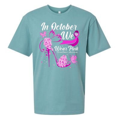 Breast Cancer Awareness In October We Wear Pink Flower High Heels Sueded Cloud Jersey T-Shirt