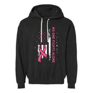 Breast Cancer Awareness Ribbon Usa American Flag Garment-Dyed Fleece Hoodie