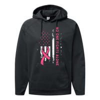 Breast Cancer Awareness Ribbon Usa American Flag Performance Fleece Hoodie