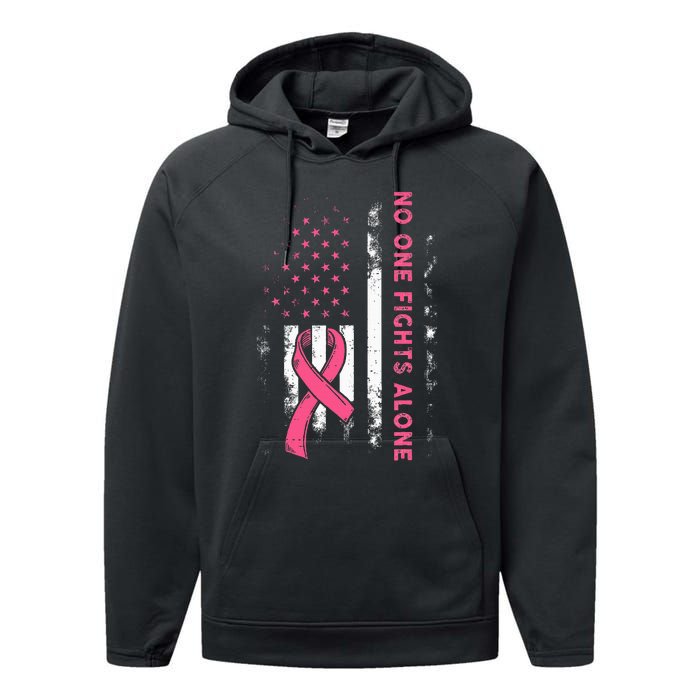 Breast Cancer Awareness Ribbon Usa American Flag Performance Fleece Hoodie