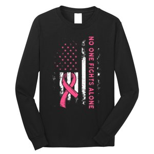 Breast Cancer Awareness Ribbon Usa American Flag Long Sleeve Shirt