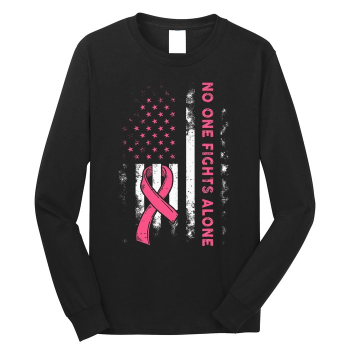 Breast Cancer Awareness Ribbon Usa American Flag Long Sleeve Shirt