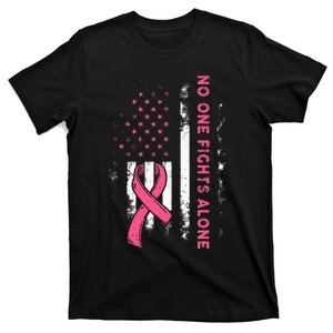 Breast Cancer Awareness Ribbon Usa American Flag T-Shirt