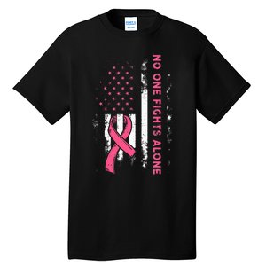 Breast Cancer Awareness Ribbon Usa American Flag Tall T-Shirt