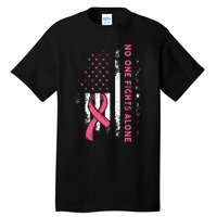 Breast Cancer Awareness Ribbon Usa American Flag Tall T-Shirt