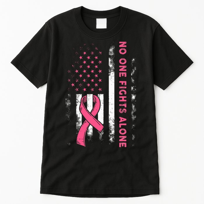 Breast Cancer Awareness Ribbon Usa American Flag Tall T-Shirt