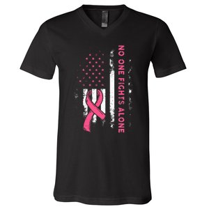 Breast Cancer Awareness Ribbon Usa American Flag V-Neck T-Shirt