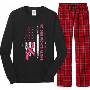 Breast Cancer Awareness Ribbon Usa American Flag Long Sleeve Pajama Set