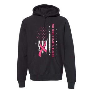 Breast Cancer Awareness Ribbon Usa American Flag Premium Hoodie