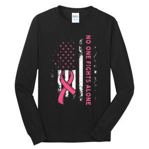 Breast Cancer Awareness Ribbon Usa American Flag Tall Long Sleeve T-Shirt