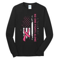 Breast Cancer Awareness Ribbon Usa American Flag Tall Long Sleeve T-Shirt