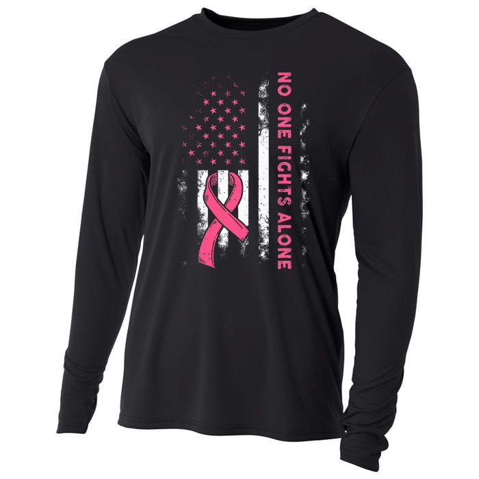 Breast Cancer Awareness Ribbon Usa American Flag Cooling Performance Long Sleeve Crew