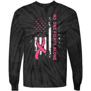 Breast Cancer Awareness Ribbon Usa American Flag Tie-Dye Long Sleeve Shirt