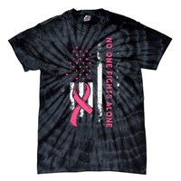 Breast Cancer Awareness Ribbon Usa American Flag Tie-Dye T-Shirt