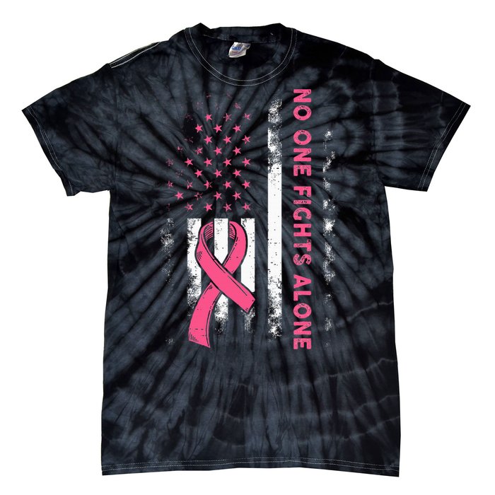 Breast Cancer Awareness Ribbon Usa American Flag Tie-Dye T-Shirt