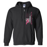 Breast Cancer Awareness Ribbon Usa American Flag Full Zip Hoodie