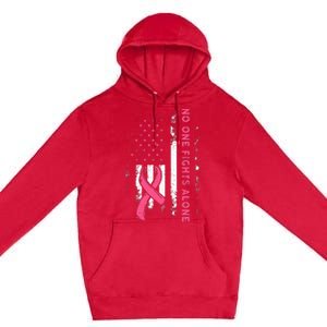 Breast Cancer Awareness Ribbon Usa American Flag Premium Pullover Hoodie