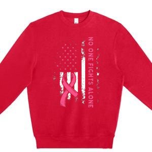 Breast Cancer Awareness Ribbon Usa American Flag Premium Crewneck Sweatshirt