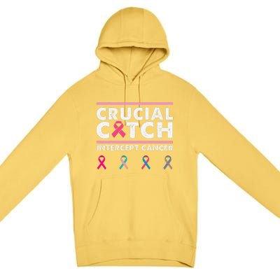 Breast Cancer Awareness Crucial A Catch Intercept Cancer Premium Pullover Hoodie