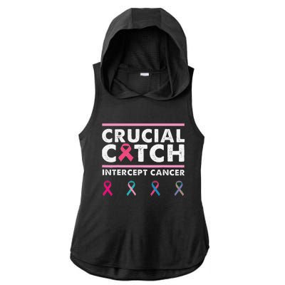 Breast Cancer Awareness Crucial A Catch Intercept Cancer Ladies PosiCharge Tri-Blend Wicking Draft Hoodie Tank