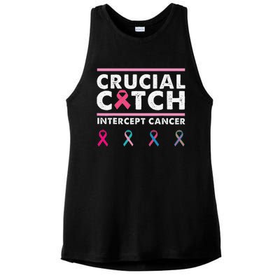 Breast Cancer Awareness Crucial A Catch Intercept Cancer Ladies PosiCharge Tri-Blend Wicking Tank