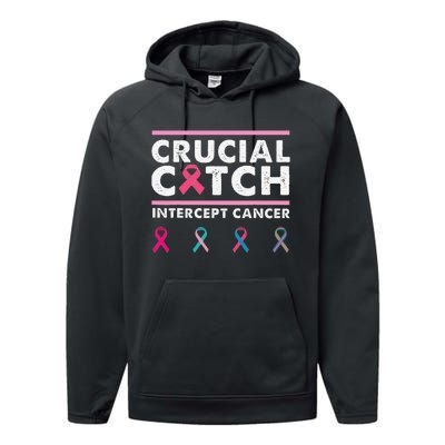 Breast Cancer Awareness Crucial A Catch Intercept Cancer Performance Fleece Hoodie