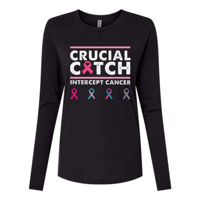 Breast Cancer Awareness Crucial A Catch Intercept Cancer Womens Cotton Relaxed Long Sleeve T-Shirt