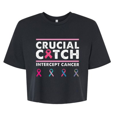 Breast Cancer Awareness Crucial A Catch Intercept Cancer Bella+Canvas Jersey Crop Tee