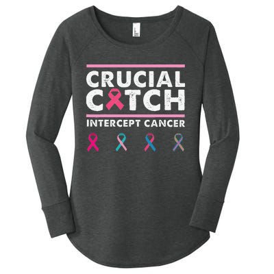 Breast Cancer Awareness Crucial A Catch Intercept Cancer Women's Perfect Tri Tunic Long Sleeve Shirt