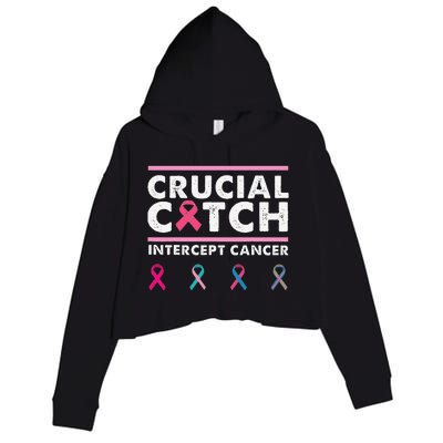 Breast Cancer Awareness Crucial A Catch Intercept Cancer Crop Fleece Hoodie