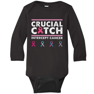 Breast Cancer Awareness Crucial A Catch Intercept Cancer Baby Long Sleeve Bodysuit