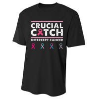 Breast Cancer Awareness Crucial A Catch Intercept Cancer Performance Sprint T-Shirt