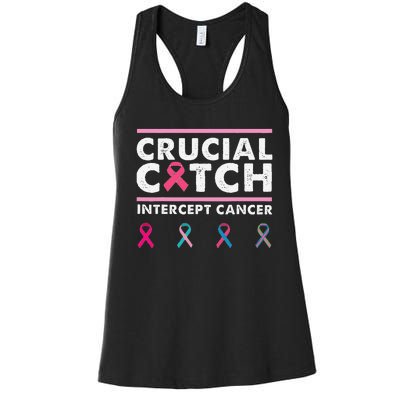 Breast Cancer Awareness Crucial A Catch Intercept Cancer Women's Racerback Tank