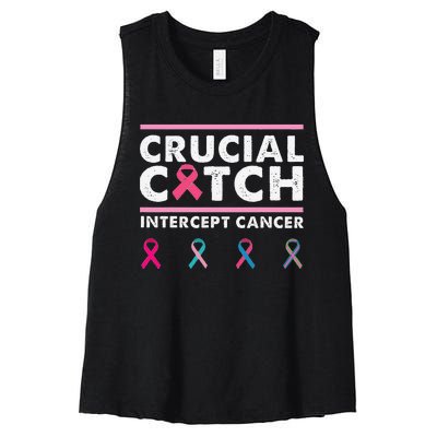 Breast Cancer Awareness Crucial A Catch Intercept Cancer Women's Racerback Cropped Tank