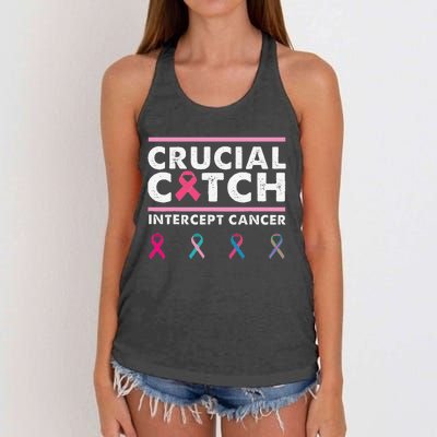 Breast Cancer Awareness Crucial A Catch Intercept Cancer Women's Knotted Racerback Tank