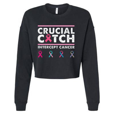 Breast Cancer Awareness Crucial A Catch Intercept Cancer Cropped Pullover Crew