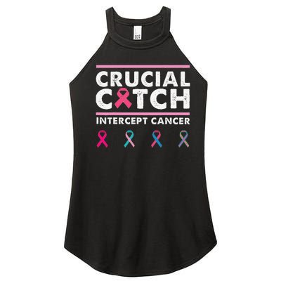 Breast Cancer Awareness Crucial A Catch Intercept Cancer Women's Perfect Tri Rocker Tank