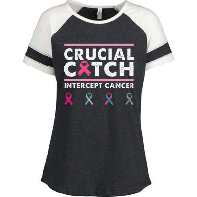 Breast Cancer Awareness Crucial A Catch Intercept Cancer Enza Ladies Jersey Colorblock Tee