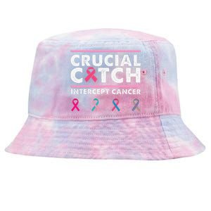 Breast Cancer Awareness Crucial A Catch Intercept Cancer Tie-Dyed Bucket Hat