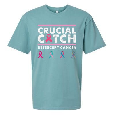 Breast Cancer Awareness Crucial A Catch Intercept Cancer Sueded Cloud Jersey T-Shirt