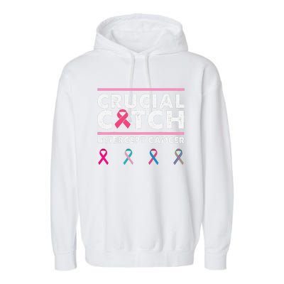 Breast Cancer Awareness Crucial A Catch Intercept Cancer Garment-Dyed Fleece Hoodie