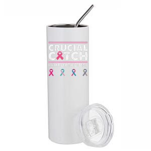 Breast Cancer Awareness Crucial A Catch Intercept Cancer Stainless Steel Tumbler