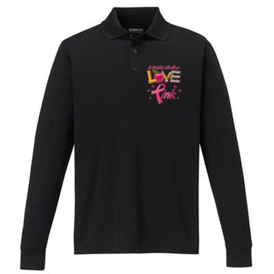 Breast Cancer Awareness In October We Wear Pink Teacher Love Performance Long Sleeve Polo