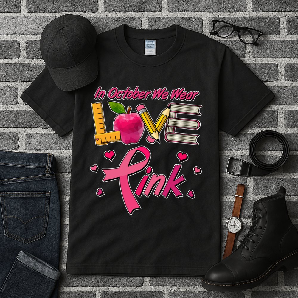 Breast Cancer Awareness In October We Wear Pink Teacher Love Tall T-Shirt
